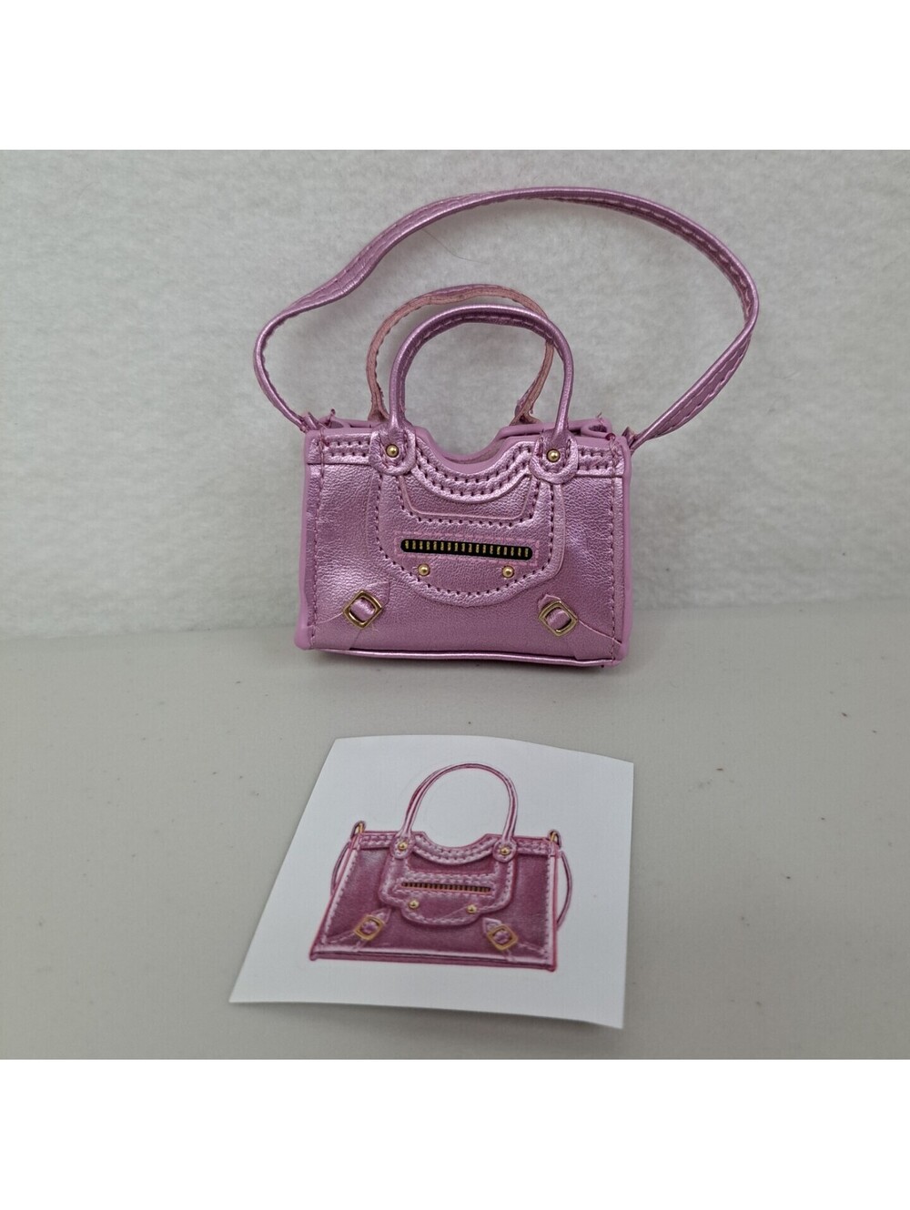 Metallic Pink Bag And Sticker For Barbie Mini Brands Fashion Series 1 Surprise